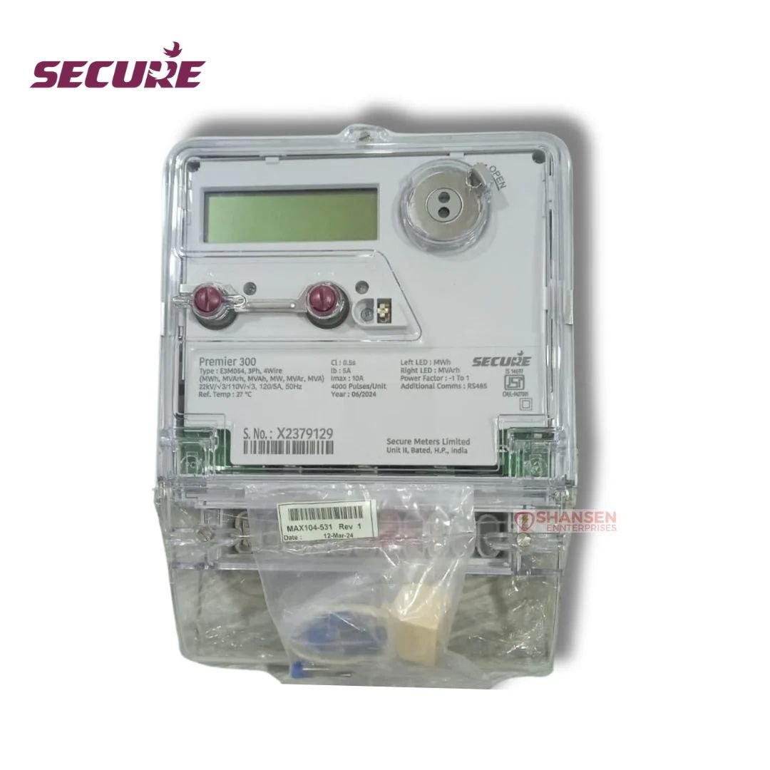 Secure Premier 300 CT/VT operated three-phase energy meter with LCD display, DLMS and RS485 communication, supplied by Shansen Enterprises India