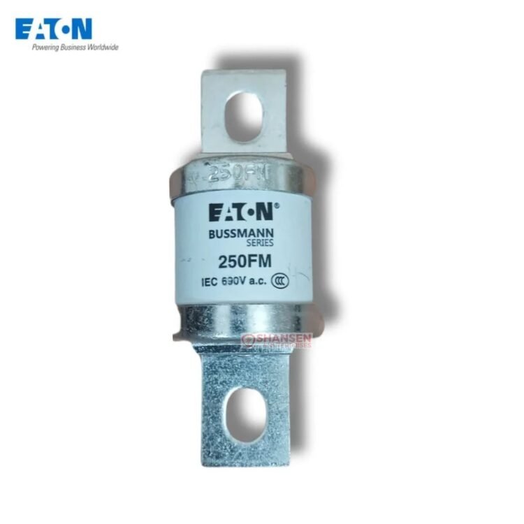 Eaton Bussmann Series 250FM High Speed Fuse 250A 690V British Standard aR Class β ideal for semiconductor, DC drives, and power converters. Available at Shansen Enterprises, India