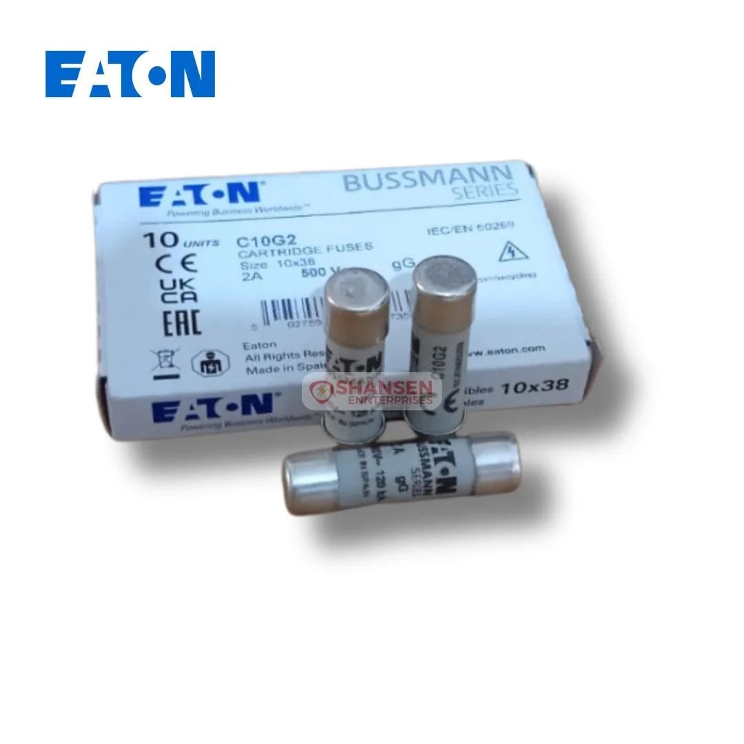 Eaton Bussmann C10G2 2A 500V AC Cylindrical Fuses with Box Pack of 10 IEC 60269 Certified Made in Spain
