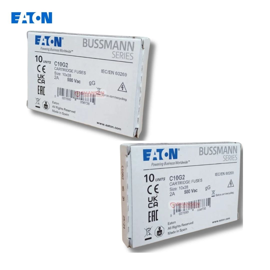 Eaton Bussmann C10G2 2A 500V AC Cylindrical Fuses Box Pack of 10 Made in Spain IEC 60269 Certified