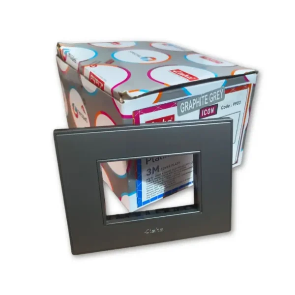 Lisha Platina ICON graphite grey 3 module cover plate sleek modular switch frame