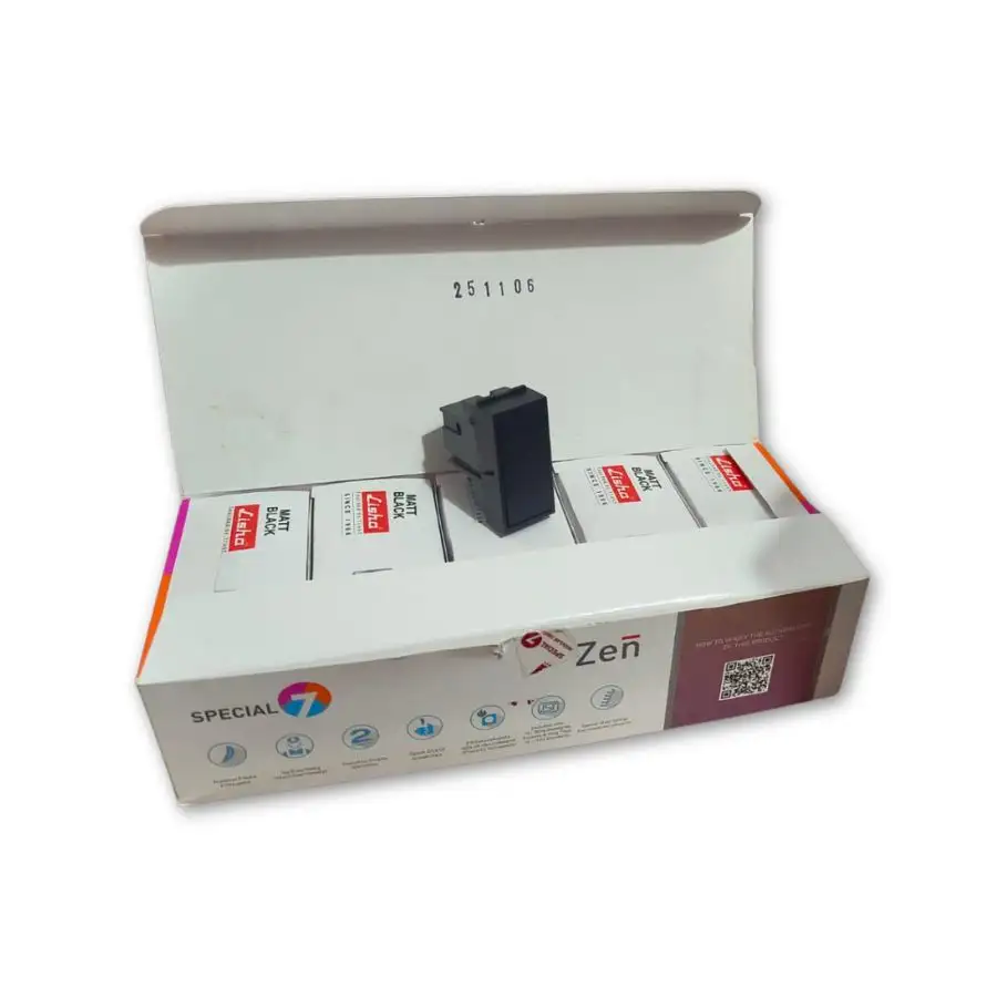 Lisha Zen Series Modular 10A 1 Way Matt Black Switch